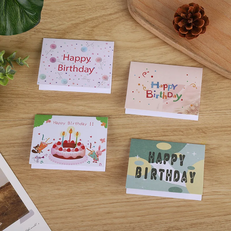 

10Pcs/Lot Birthday Wishes Greeting Card With Envelope Flowers Bouquet Baking Cake Message Card Happy Birthday Blessing Postcard