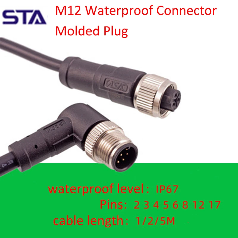 

M12 2P 3P 4P 5P 6P 8P 12Pin Waterproof IP67 Aviation Male Female Plug With Cable Threaded Connector For Data And Telecom Systems