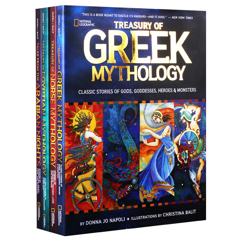 4Books/Set English Geographic Treasury Of Greek Norse Egyptian Mythology Arabian Tales Kids Picture Book Ancient Myth Tale