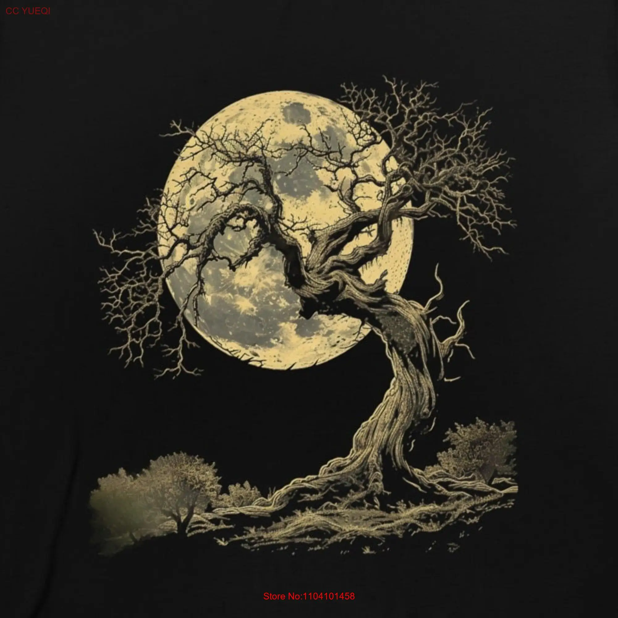 Футболка Spooky Oak Tree with Full Moon Bella Canvas Triblend с длинными или короткими рукавами