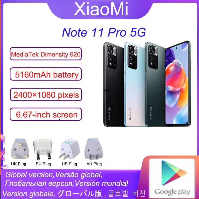 

Сотовый телефон Xiaomi Redmi Note 11 Pro с глобальной прошивкой, смартфон с камерой 108 МП, диммируемость MediaTek, 920 дюйма, 5160 мАч (случайный цвет)