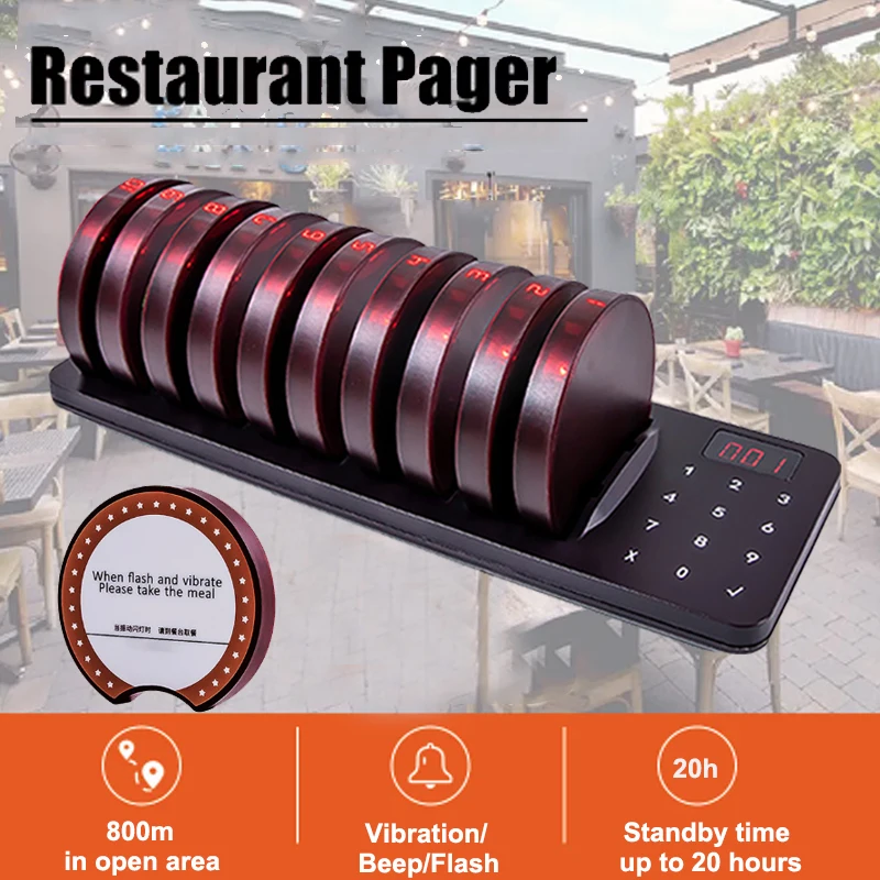 Wireless Calling Pagers System Restaurant Waiter Pager Call Customer Queue System Meal Extractor Queuing 10 Receivers for Cafe