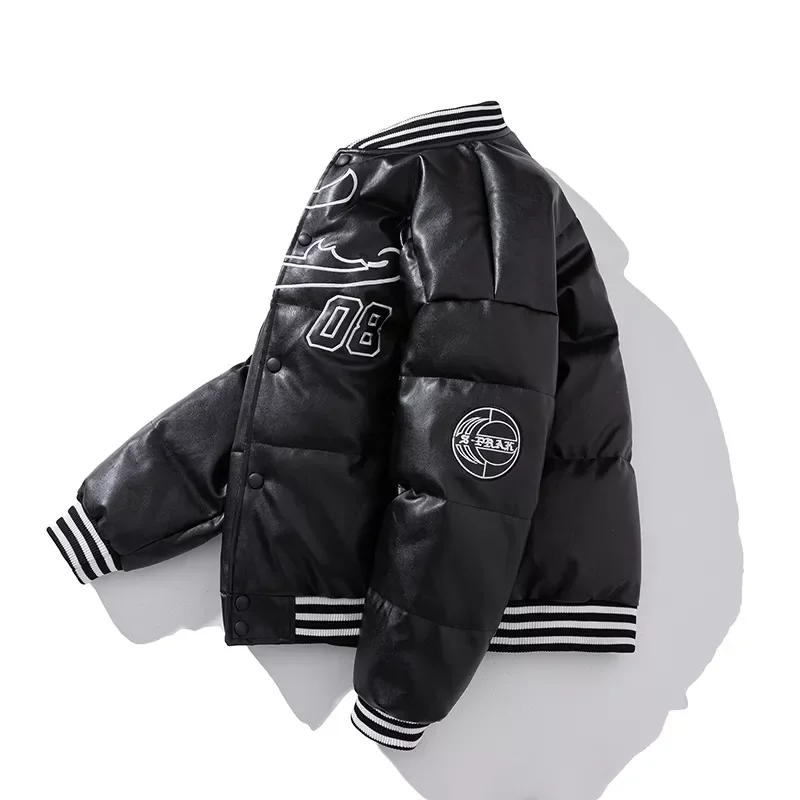 

NEW IN PU Leather Baseball Jacket women Trend Patchwork Letter Embroidery Cardigan Coats Male Autumn Casual Loose Mens Jackets n