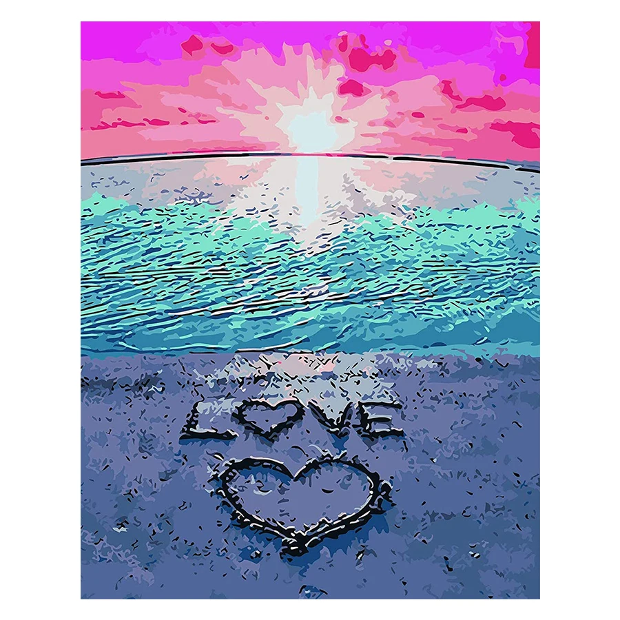 

AMTMBS DIY Painting By Numbers Beach Love Pictures By Numbers Drawing On Canvas HandPainted Wall Art Decor