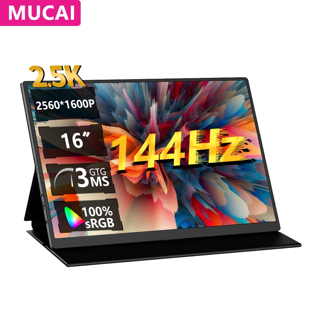 

MUCAl 16 inch Portable 2.5K Monitor 144Hz Travel Gaming 16:10 FHD 2560*1600 Display IPS Screen for Laptop ps4 ps5 XboX MacBooX