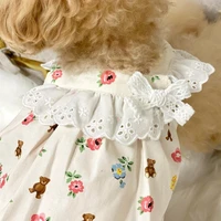 hot selling luxury pet cloth cute bear floral lace dress for dog sweet pet apparel accessories fashion spring summer pet outfit