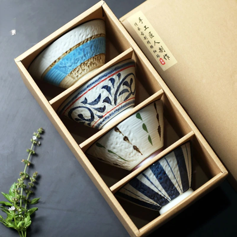 

Миска для риса ручной росписи, керамическая суповая миска в японском стиле, практичный подарок, праздничный подарок на день рождения, набор керамической посуды