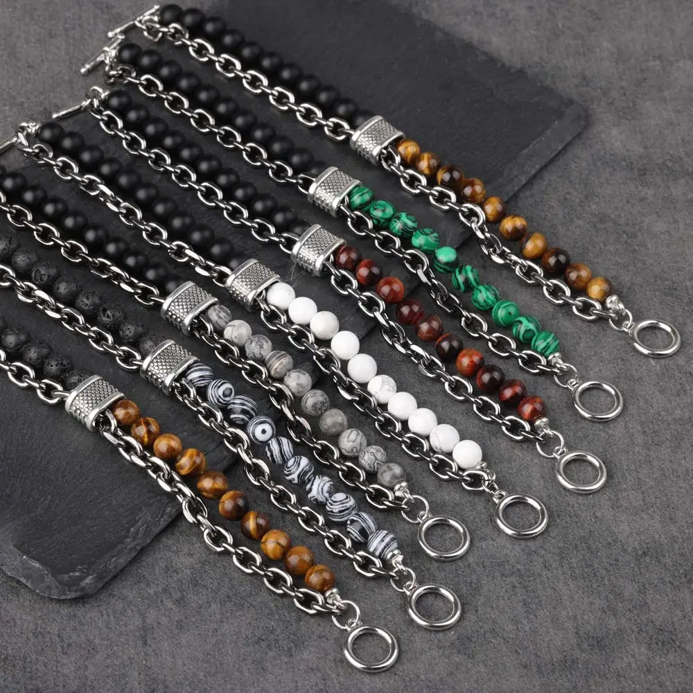 Модный мужской браслет из бисера и камня тигровый глаз 8 мм бусины натурального