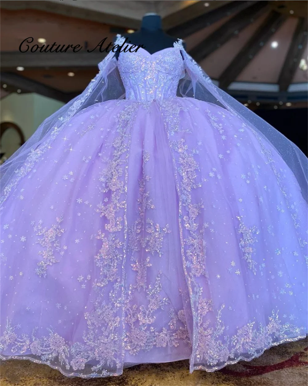 Light Purple Quinceanera Dresses Ball Gown Birthday Party Dress Lace Up Graduation Gown vestidos de quinceañera 2022 With Cape