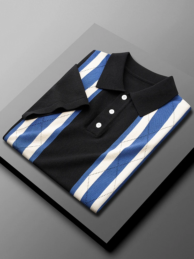 

2022 Summer New Fashion Short Sleeve Polo Tee Shirt Men Casual Striped Men's Clothing Polos Shirts Mens Slim Fit Poloshirt A40