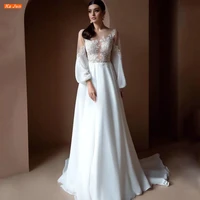 graceful white scoop neck long sleeves wedding dress vestidos de noiva lace appliques court train bridal gown %d1%81%d0%b2%d0%b0%d0%b4%d0%b5%d0%b1%d0%bd%d0%be%d0%b5 %d0%bf%d0%bb%d0%b0%d1%82%d1%8c%d0%b5