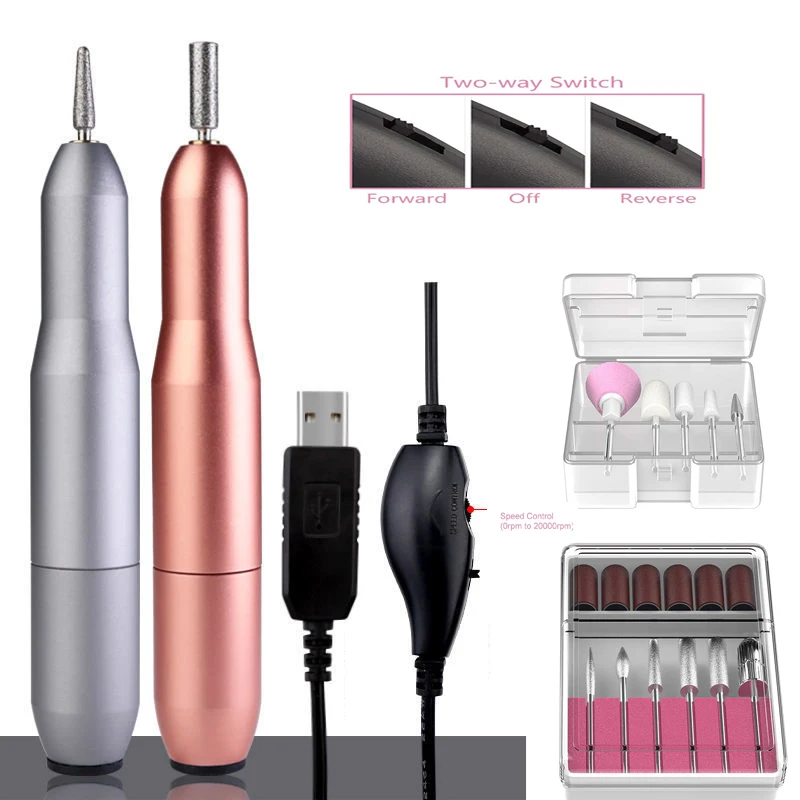 

2000RPM Electric Nail Drill Machine Set USB Charging Milling Cutter For Gel Polishing Nail Drill Pen Salon Nail Equipment Tool