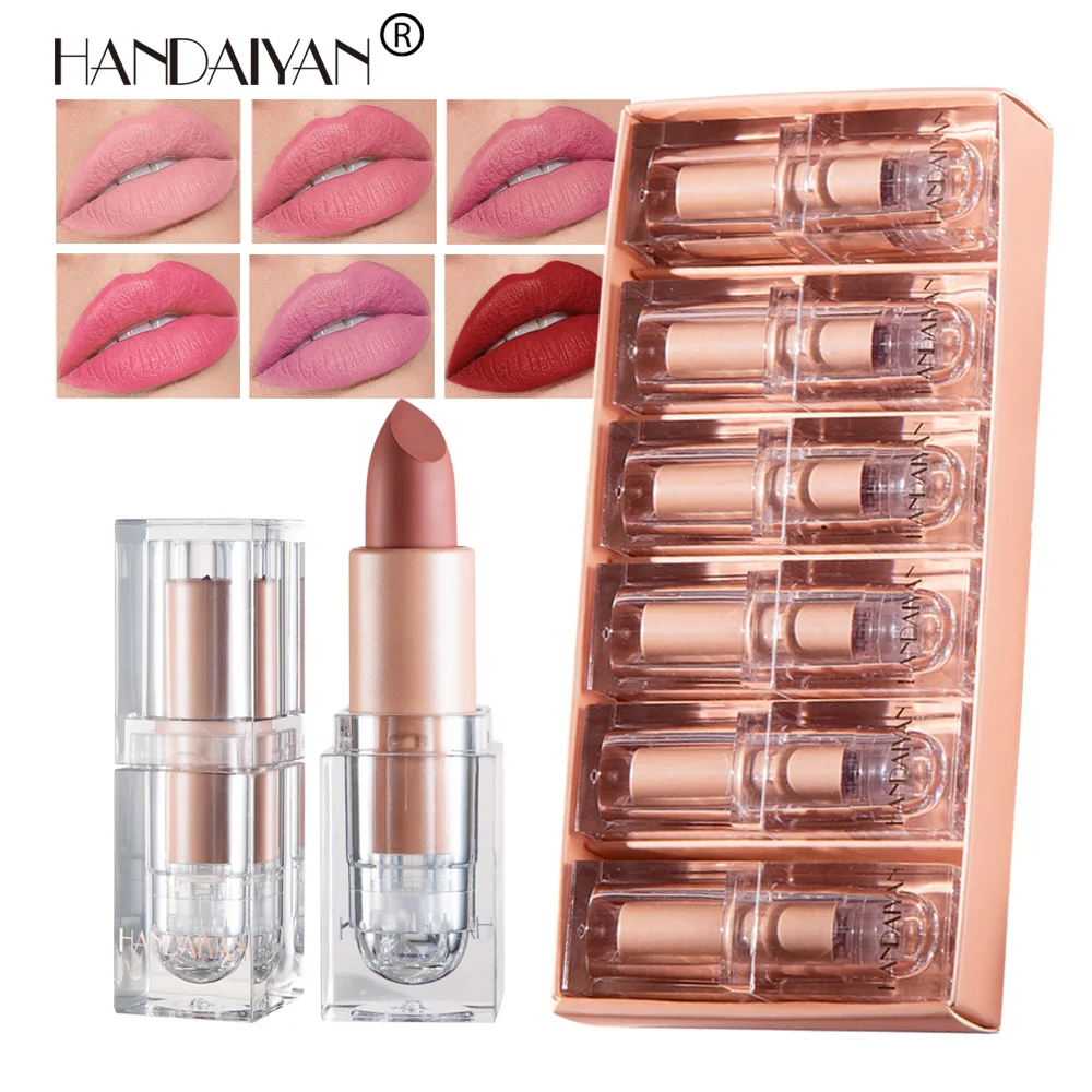 

A Box of 6 Makeup Matte Lipstick Waterproof Long Lasting Lip Stick Sexy Red Pink Velvet Nude Lipsticks Woman Cosmetics