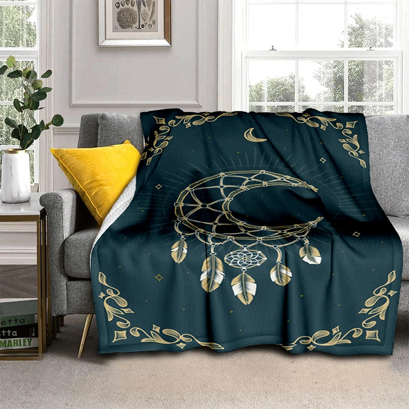 

Bohemian Moon Dream Catcher Blanket Bedding Flannel Lightweight Warm Throw Blankets Bedspread Fluffy Soft for Bedroom Home Decor