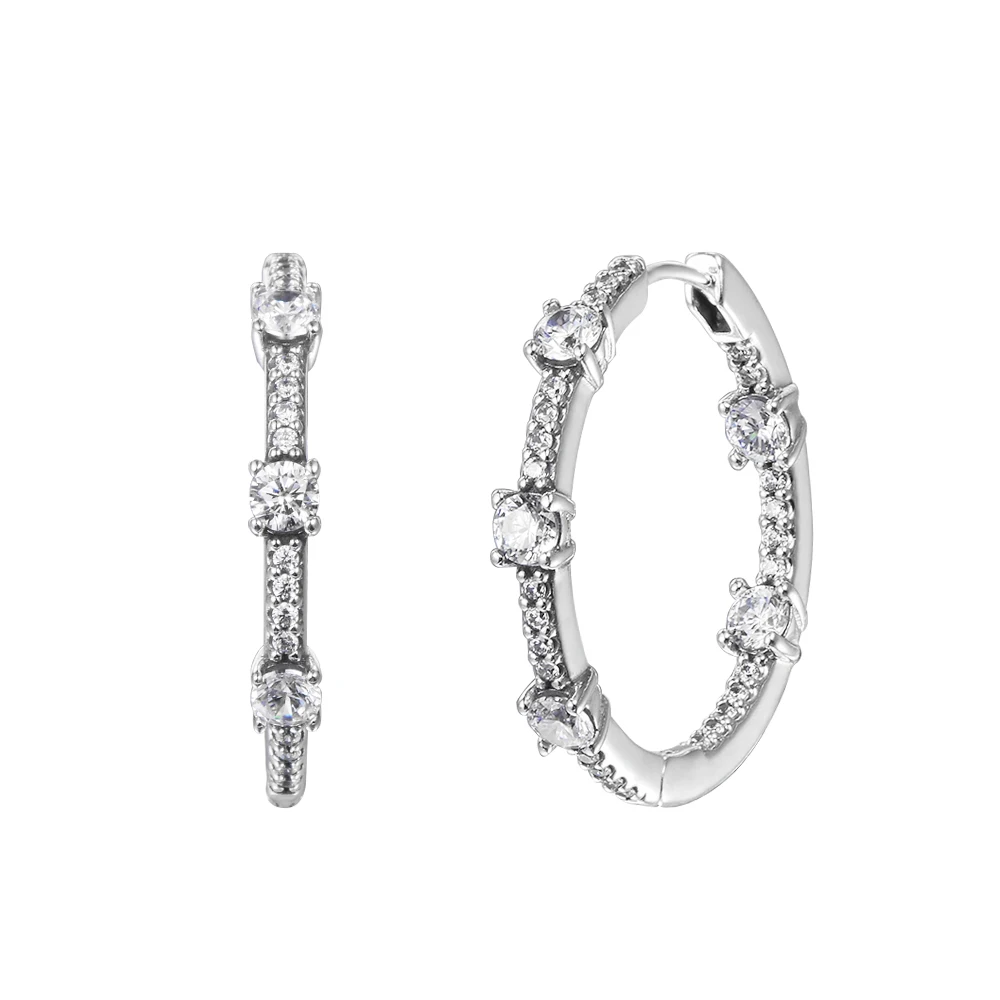 

2021 Winter Sparkling Pave Bars Hoop Earrings Sterling Silver Jewelry For Woman DIY Earrings Wedding Party Make Up Accessories