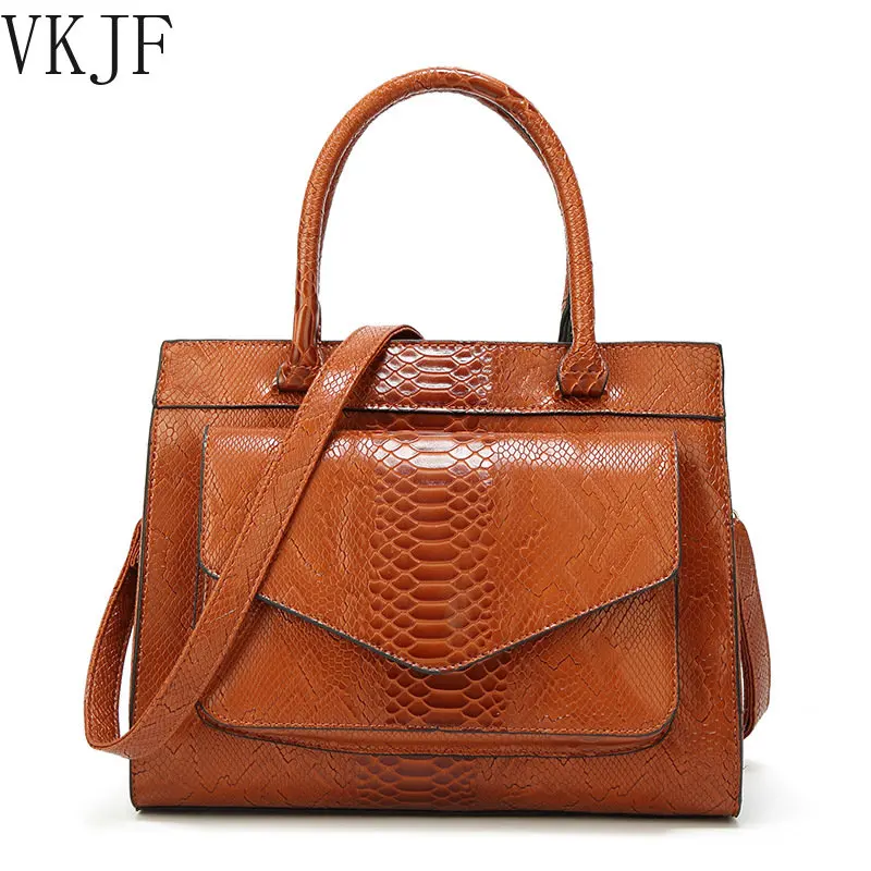 

New Fashion Woman Bag Luxe cuir Serpentine Women's leather Handbags With pouch Ladies Trunk Tote bolsos Women messenger bag