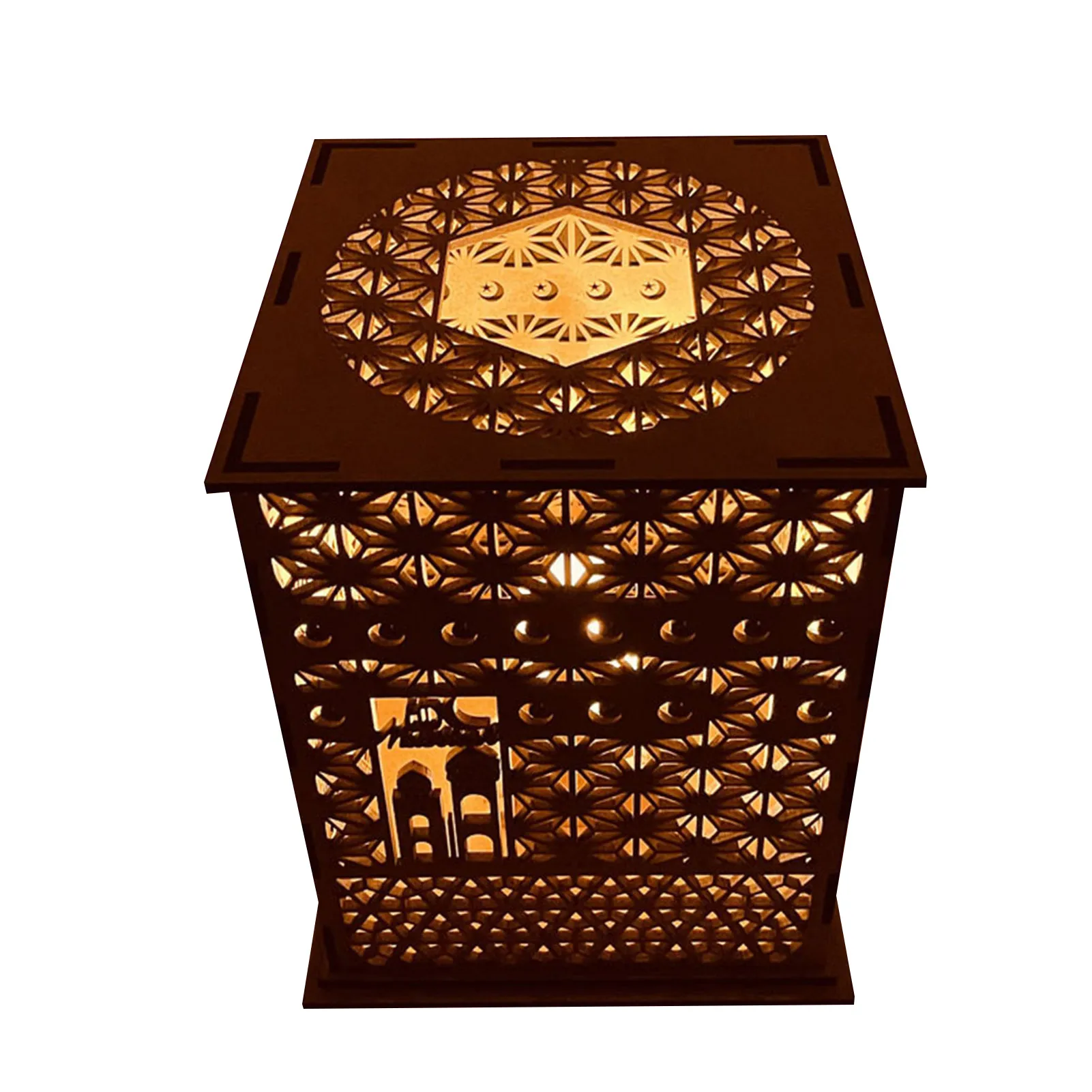 

Wooden DIY Ramadan Lamp Ramadan Decorative LED Lantern Eid Al-Fitr Home Ornament Wall Night Light For Muslim Islamic Home Living