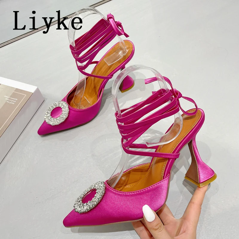 

Туфли-лодочки Liyke женские на ремешках, пикантные сандалии с острым носком, на высоком каблуке, модная дизайнерская вечерние ная обувь с крис...