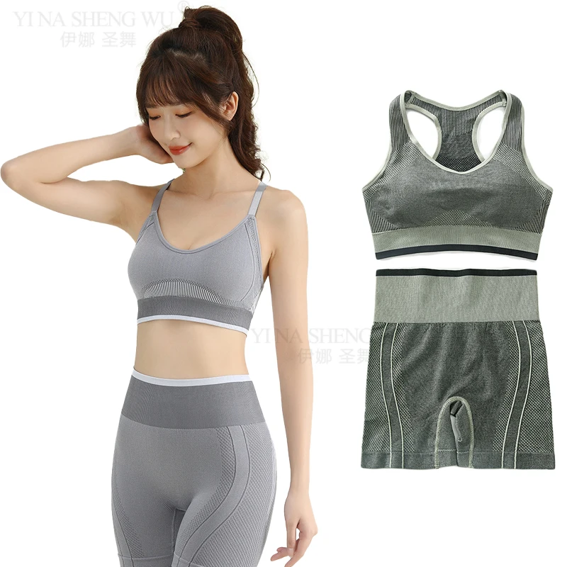 

Fitness Sports Shorts Suit Seamless Women's Tracksuit Yoga Top High Waist Sports Shorts 2 Piece Set Gym Workout Crop Sport Top