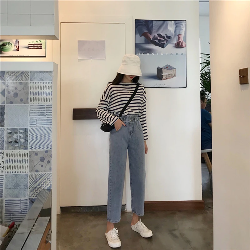 

Новинка N5145, прямые тонкие брюки с высокой талией, джинсы с широкими штанинами