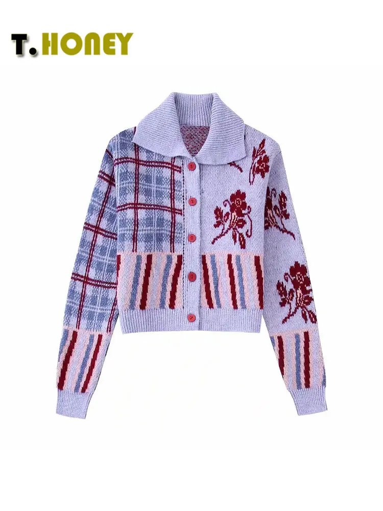 

Женский жаккардовый вязаный однобортный Кардиган TELLHONEY, повседневный свободный свитер с длинным рукавом, наряды