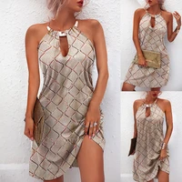 european and american style womens clothing 2022 summer new fashion sexy printing metal halter neck sleeveless dress women