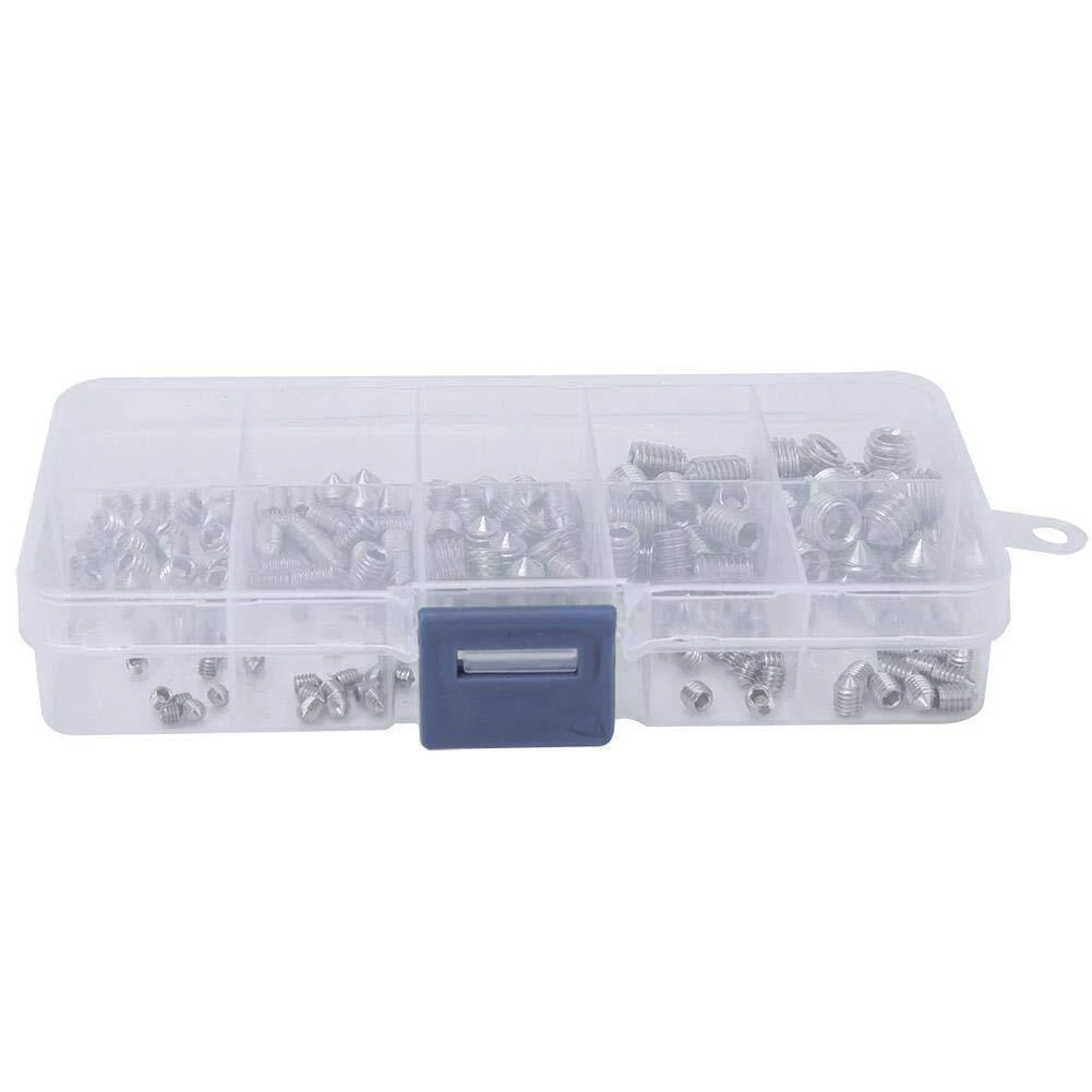 

Versatile Range of Sizes 304 Stainless Steel Cone Point Grub Screw Hex Socket Set Screw Kit 250pcs M3 M4 M5 M8
