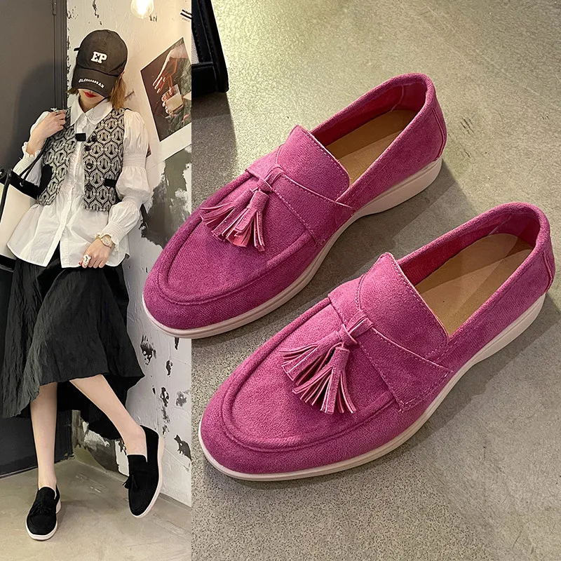 British Style Red Women Loafers Summer Suede Slip-on Women Flat Shoes Comfortable Breathable Womens Casual Shoes Mocasines 2023