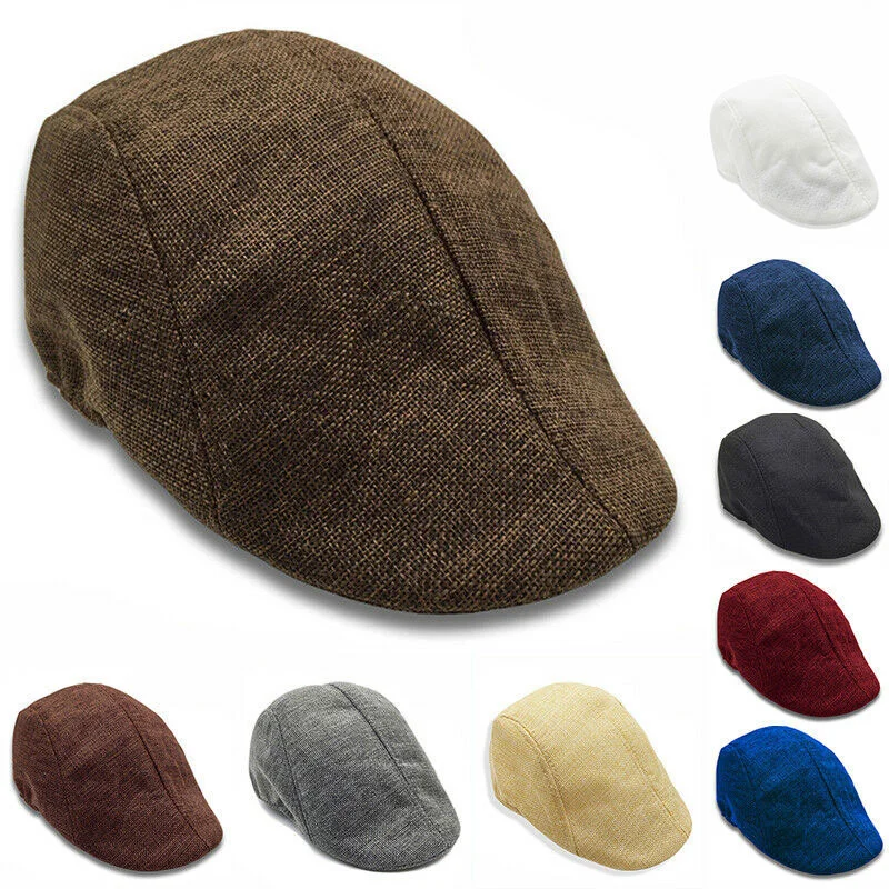 

Autumn Beret Caps Men Women Vintage News Boy Cap Cabbie Linen Outdoor Hats Berets Brand Sun Hat Unisex Duckbill Caps 1PC