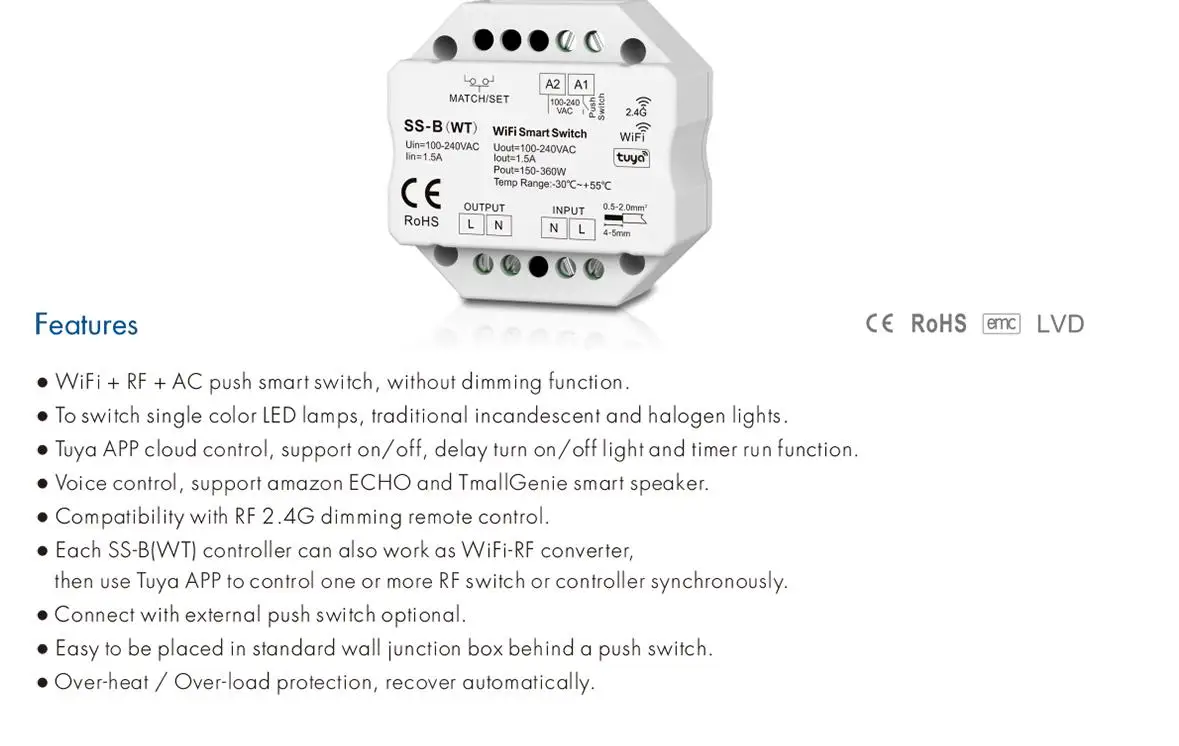 SS-B 1,5A RF+Push Switch SS-B(WZ) 1CH*1,5A Кнопочный переключатель ZigBeeRF SS-B(WT) WiFiRF Кнопочный переключатель (art.: 3920d2fd4cb26) - 3920d2fd4cb26