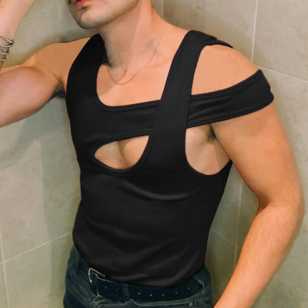 

Mens Sleeveless Hollow Out Slim Fit Vest T Shirt Gym Muscle Blouse Tank Top Tee