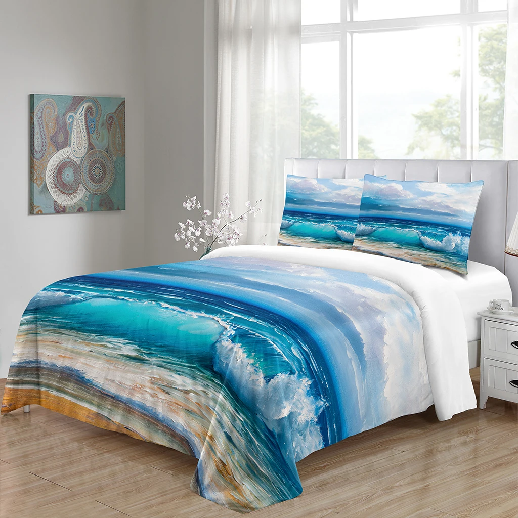 

Seawater! Queen Size Duvet Cover Set Blue Design Microfiber Soft &Smooth Bedding Sets with Zipper Closure 2 Pillow Shams