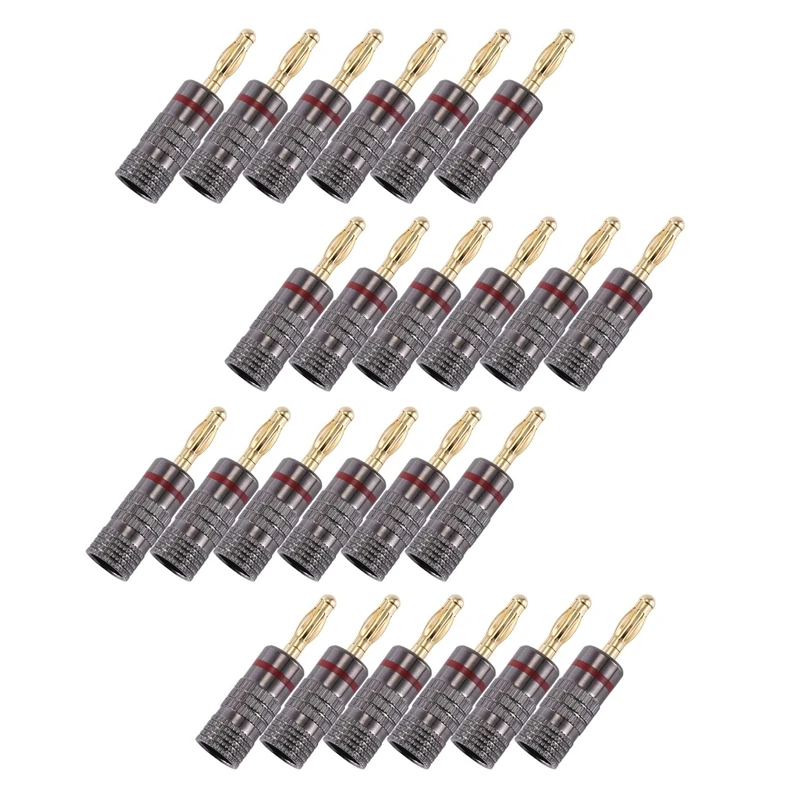 

24Pack 4.5Mm Audio Plug Banana Plugs For Speaker Wire Gold Plated Banana Adapter Cable Connector Clips