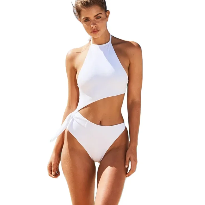 Новый бикини с разрезом женский сплошной цвет сексуальный консервативный