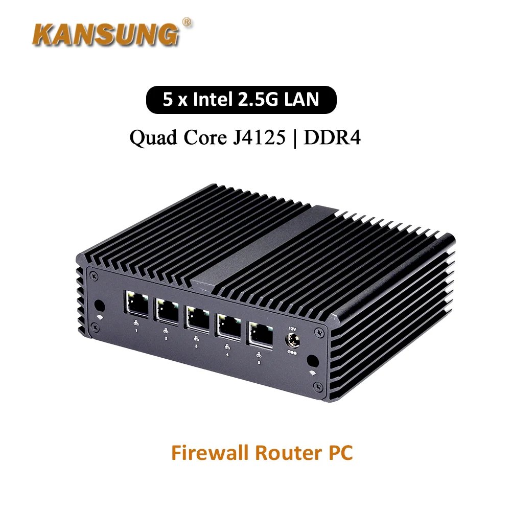 Kansung J4125 Quad Core K750G5 5*2.5G lan UHD графика 600 маршрутизатор компьютер безвентиляторный