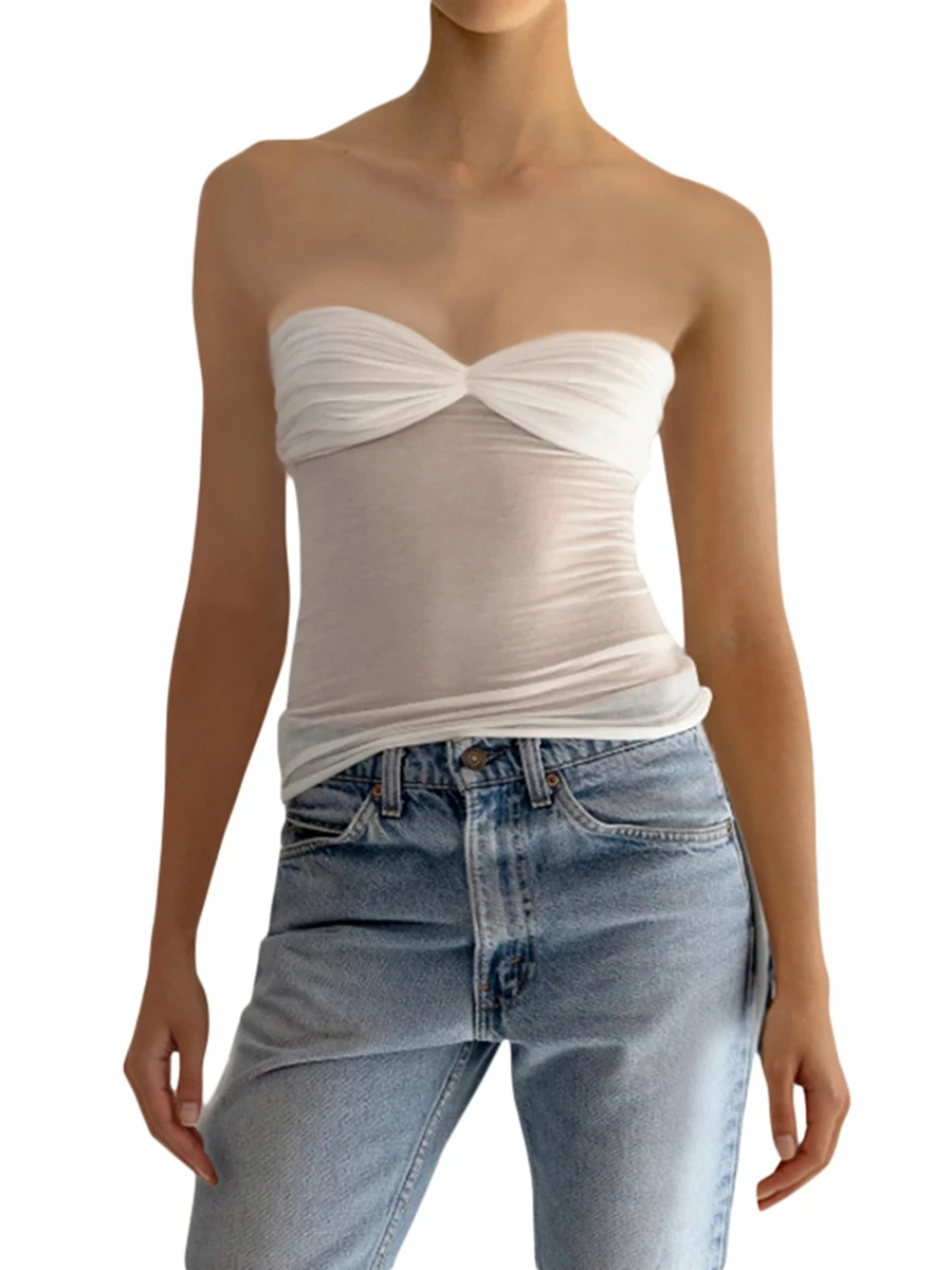 

Женский укороченный Топ без бретелек, повседневный облегающий Топ без рукавов, Y2K, укороченные топы-бюстье