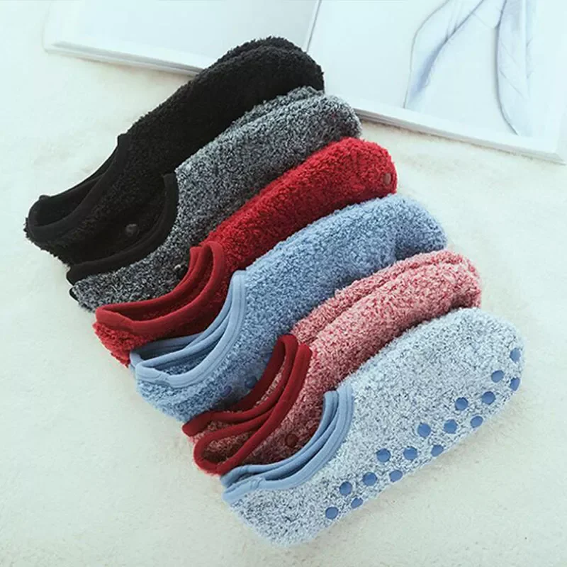 Floor Boat Socks for Women Men Winter Warm Cotton Plush Breathable Non-Slip Socks Solid Short Socks Slippers Indoor