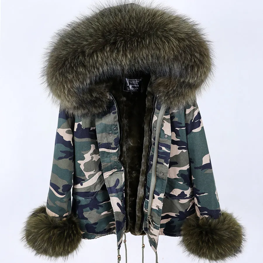maomaokong 2022 Winter Women's jacket fur coat Natural real Fox fur collar parka  Faux Fur Lining Short Jacket
