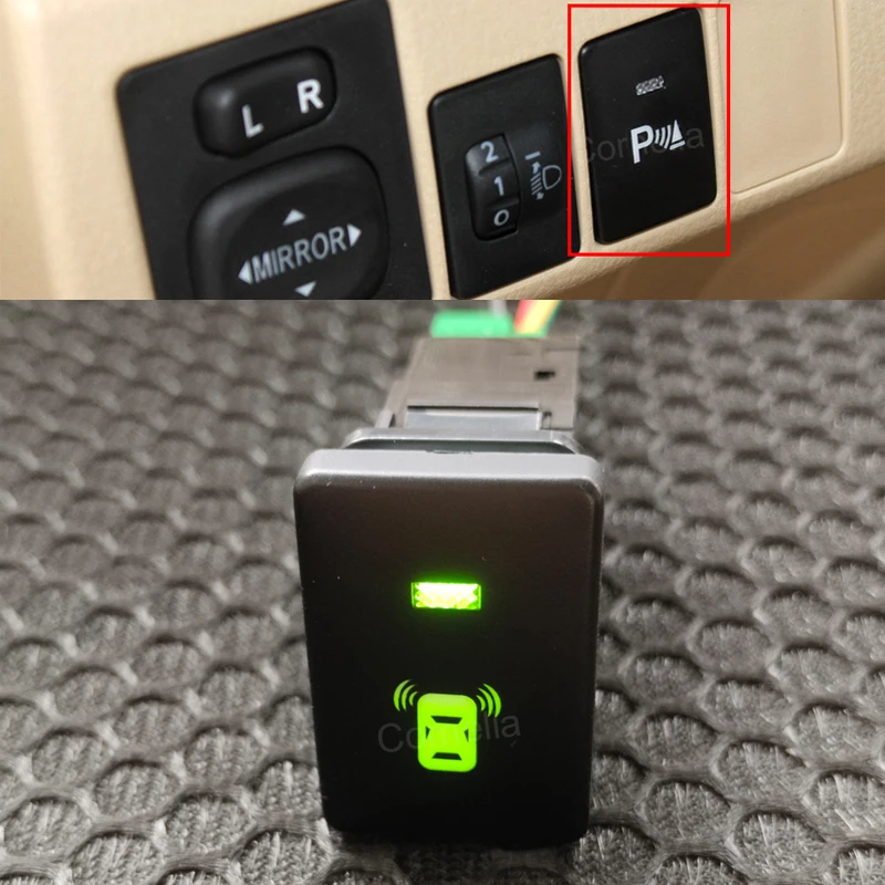 

Green Light Car Radar Parking Sensor Button Switch with Connecting Wire for Toyota Camry Prius Corolla Prado