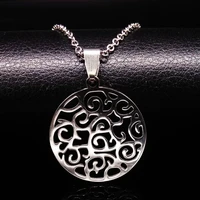 round waves stainless steel necklaces women flower silver color statement necklace jewelry pingente colar feminino n1233s08