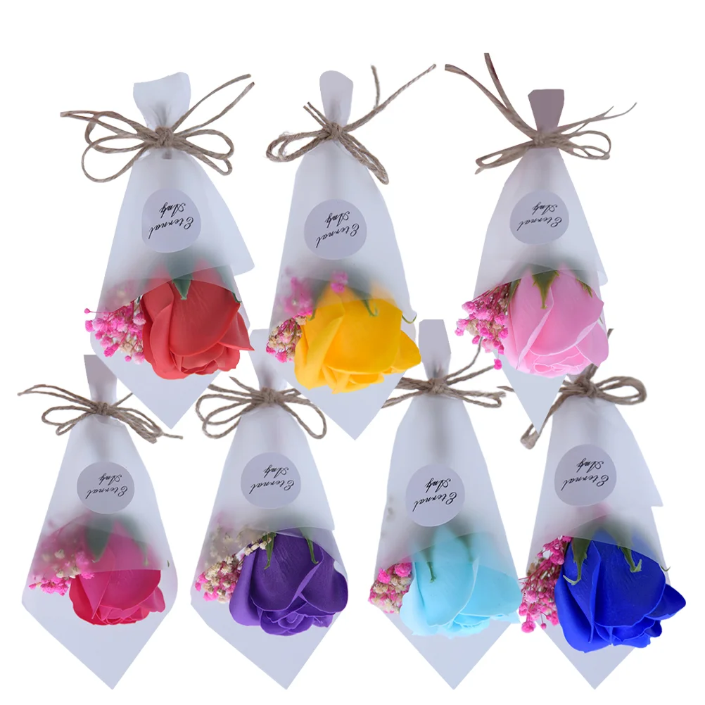 

7PCS Mini Simulation Flowers Bouquet Colorful Realistic Bouquet Artificial Crystal Bouquet Romantic Valentine Day Gift