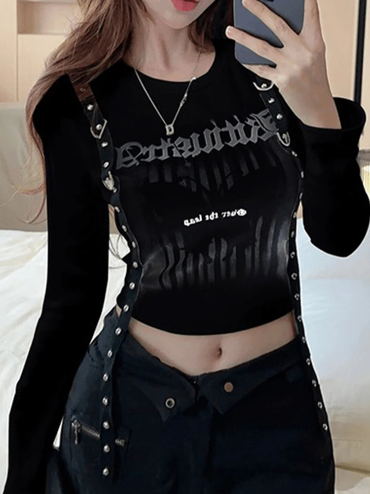 Осенне-зимние женские темные академические футболки готические в стиле