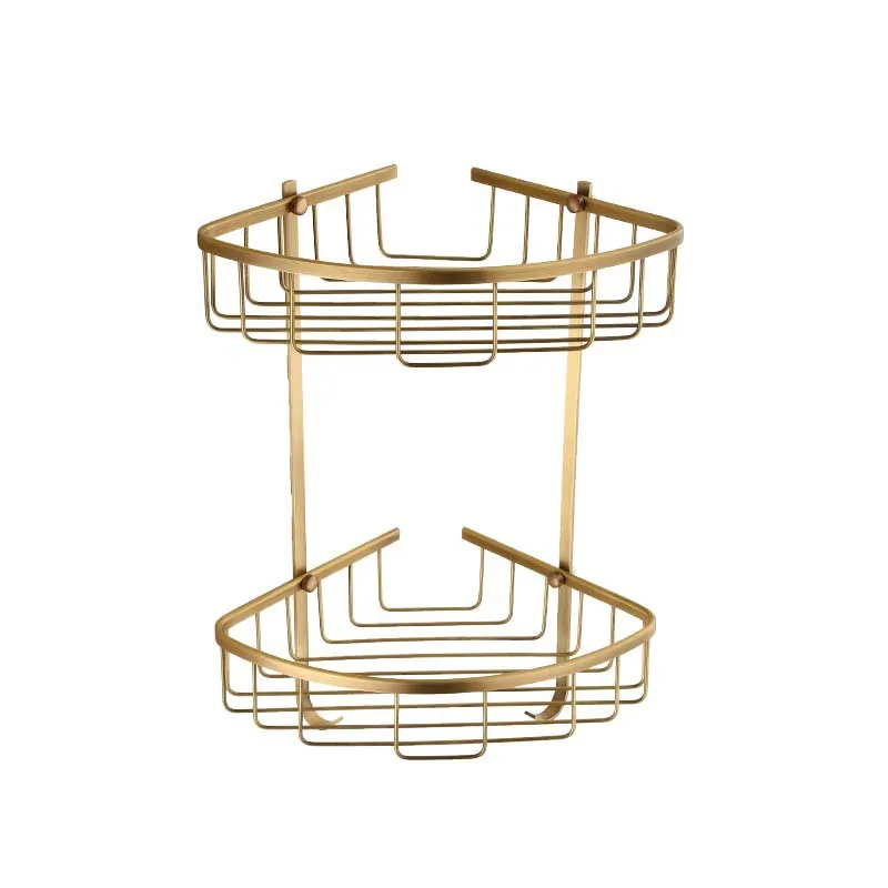 Полностью бронзовая двухслойная Полка для ванной комнаты антикварного цвета