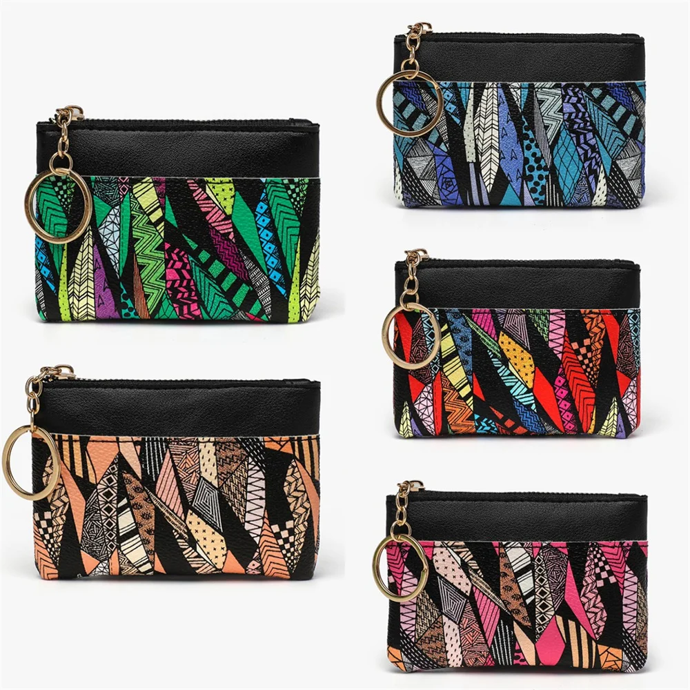 

Pu Leather Wallet Irregular Pattern Coin Purse Men Women Zipper Vintage Card Bag Short Lady Wallet With Key Ring Small Bag