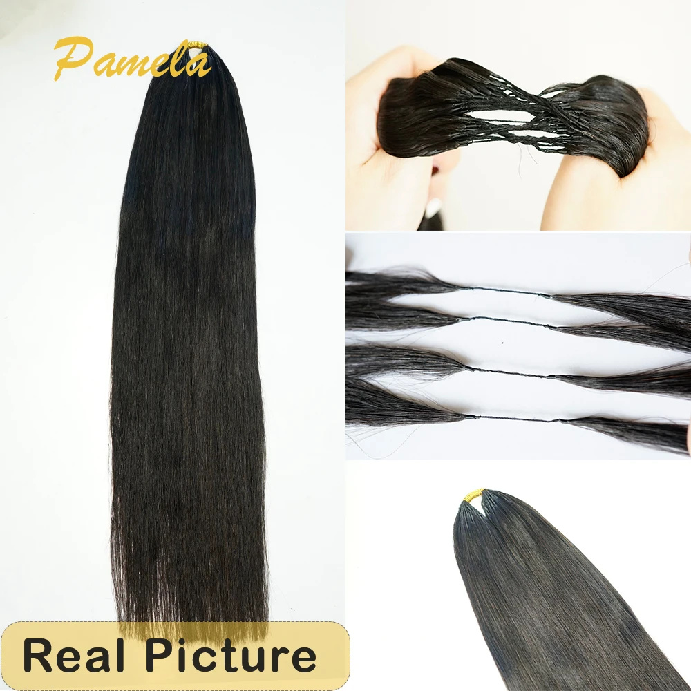 Фото Прямые волосы для наращивания Feather Crochet, без узлов, предварительно разделенные, 100% натуральные человеческие волосы, серия Feather Line №3