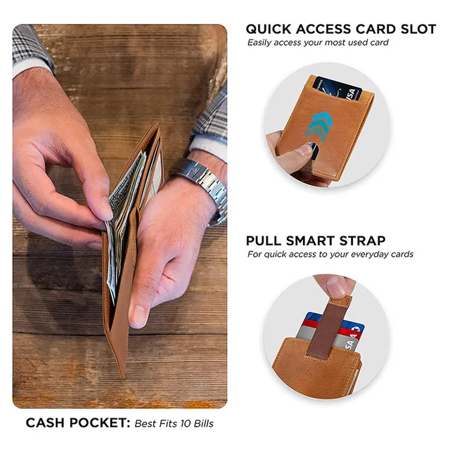 Men's Wallet Vintage Genuine Leather Wallet Card Holder for Men RFID  Minimalist Slim Credit Card Holder Wallets 4