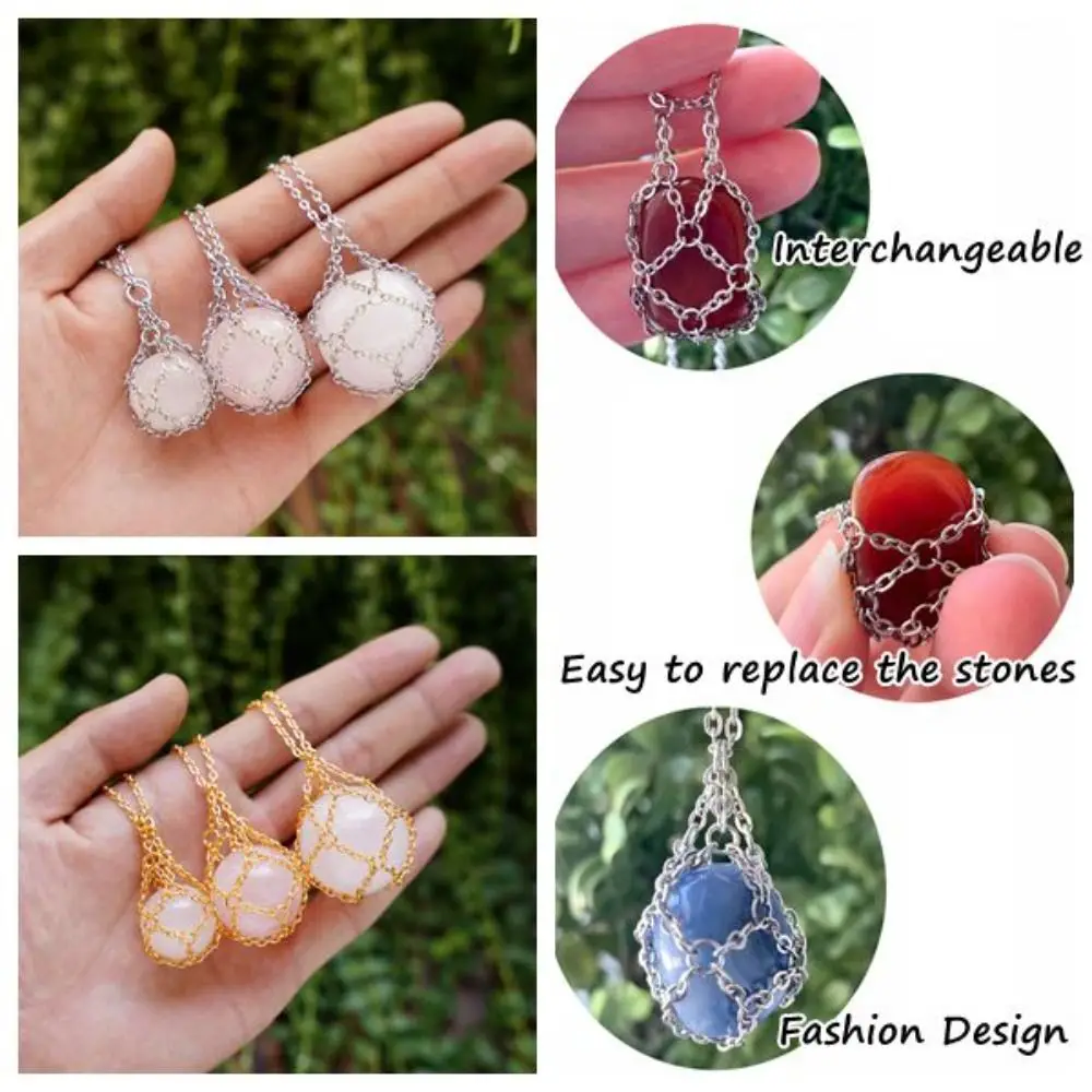 

Silver Color Crystal Holder Cage Necklace Copper Interchangeable Stone Holder Necklace Necklace Accessories