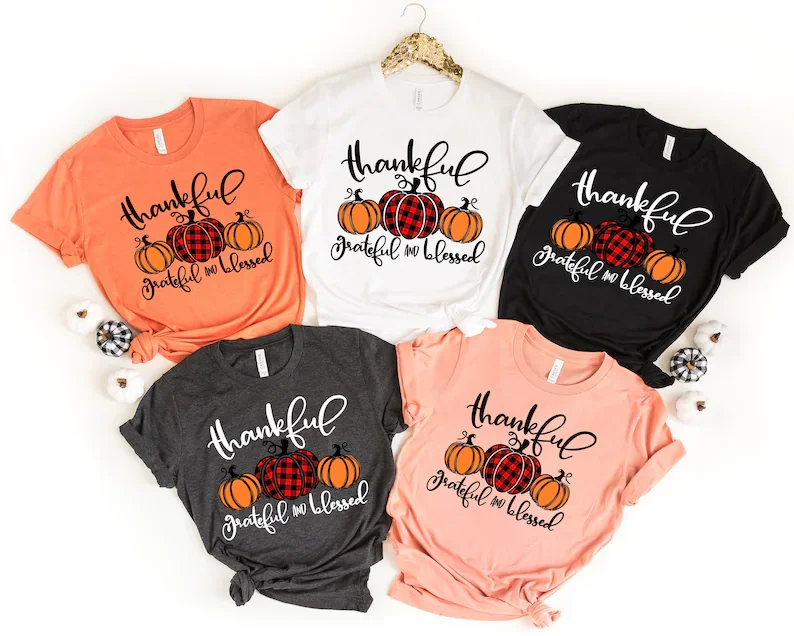 

Thankful Grateful Blessed Shirt Thanksgiving T-Shirt thanksgiving family shirts y2k aesthetic harajuku goth tops