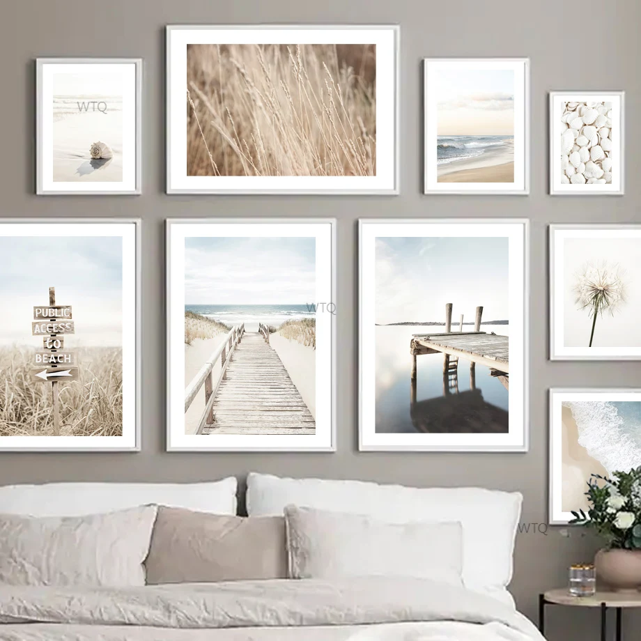 

Reed Grass Dandelion Beach Bridge Waves Shell Conch Wall Art Print Canvas Painting Nordic Poster Decor Pictures For Living Room