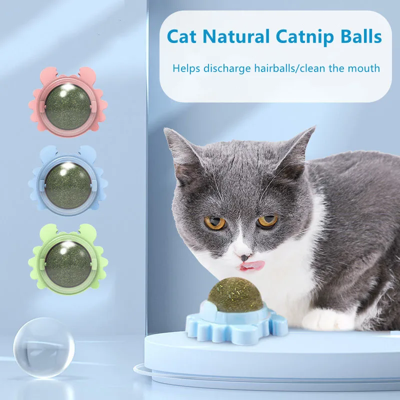 

2022 New Crab Catnip Ball Pure Natural Mint Leaf Rotating Interactive Cat Toy Self-Adhesive Catnip Teeth Cleaning Edible Ball